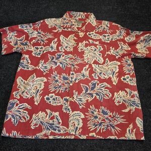 Northern Apparel Mens Red Tropical Floral Cotton Button Down Shirt Large 11599MS